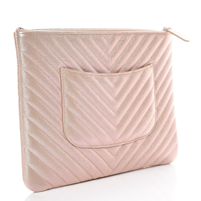 Chanel Iridescent Caviar Chevron Quilted Medium Cosmetic Case Light Gold 3 of 10