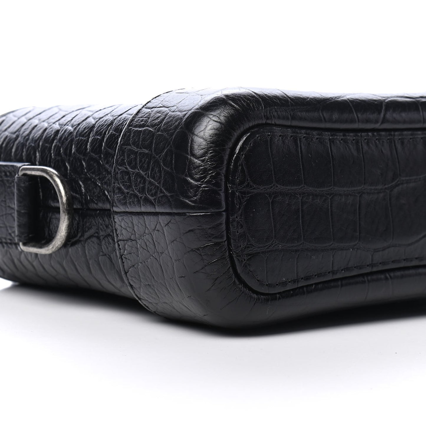 Calfskin Crocodile Embossed Small Gabrielle Cocodile Hobo Black