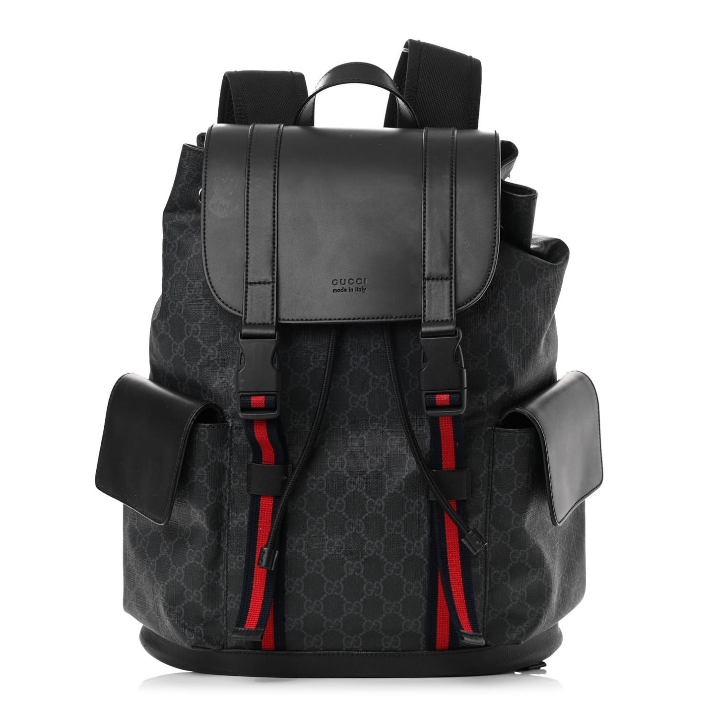 Soft GG Supreme Monogram Appia Calfskin Web Double Buckle Backpack Black
