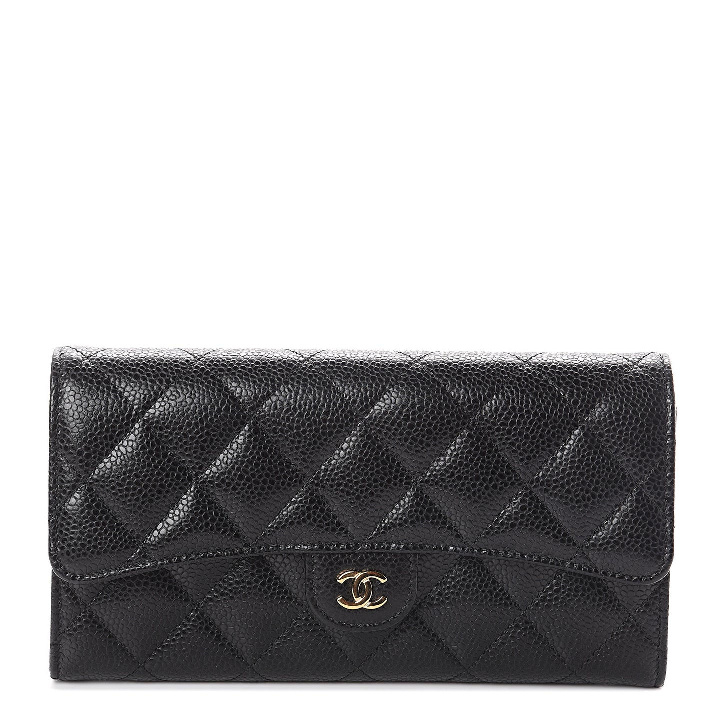 Caviar Quilted Large Gusset Flap Wallet Black