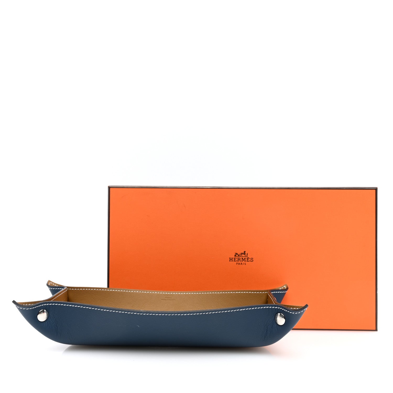 Hermes Taurillon Mises et Relances H Evelyne Pencil Case Kraft Bleu Regate 6 of 6