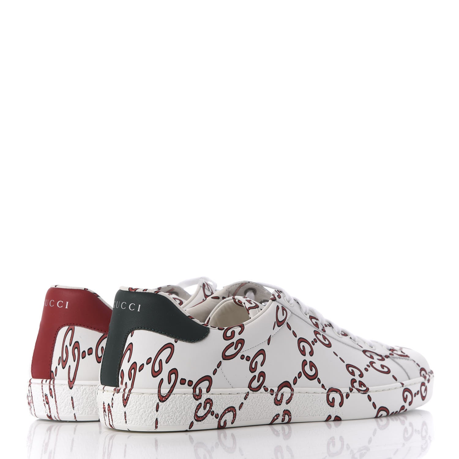 Gucci Calfskin GucciGhost Print Mens Ace Sneakers 11 White Hibiscus Red 4 of 12