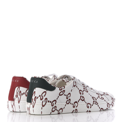 Gucci Calfskin GucciGhost Print Mens Ace Sneakers 11 White Hibiscus Red 4 of 12