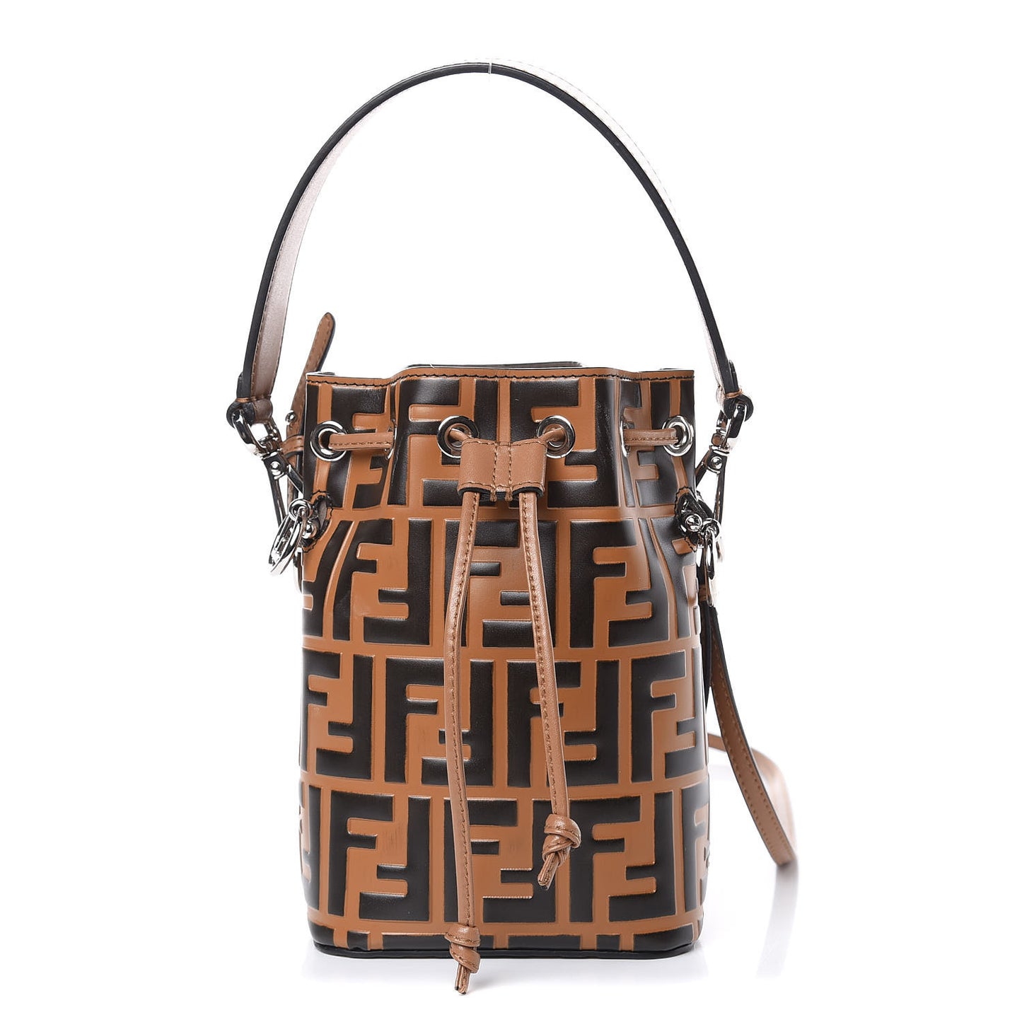 Vitello Liberty F is Fendi FF Embossed Mini Mon Tresor Bucket Bag Tobacco Black