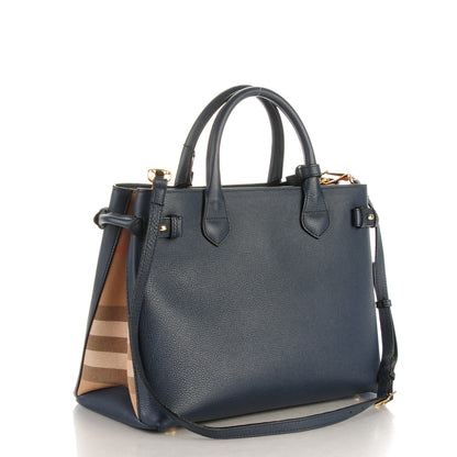 Burberry Calfskin House Check Medium Banner Tote Ink Blue 3 of 8