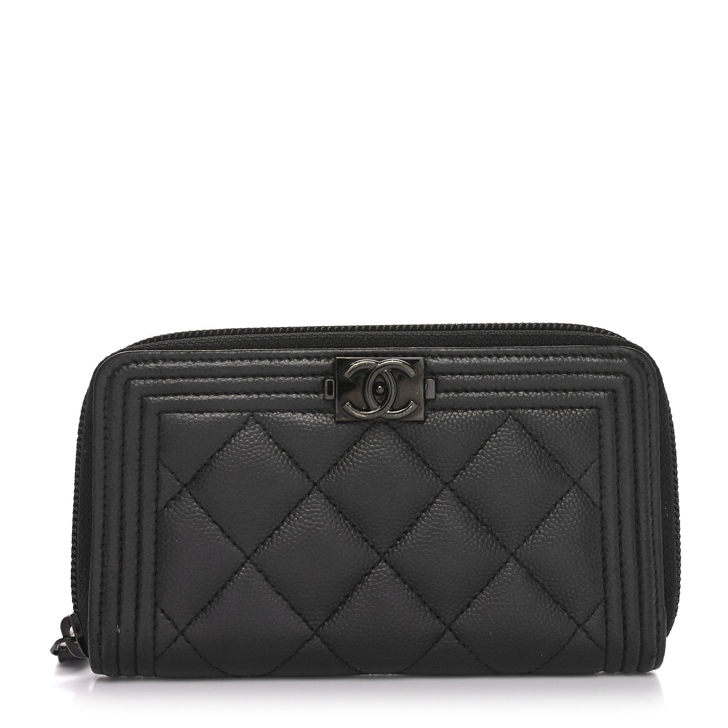 Caviar Quilted Small Boy Zip Around Wallet So Black