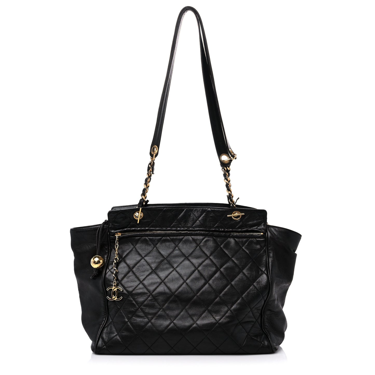 Lambskin Large Quilted Shopping Tote Black