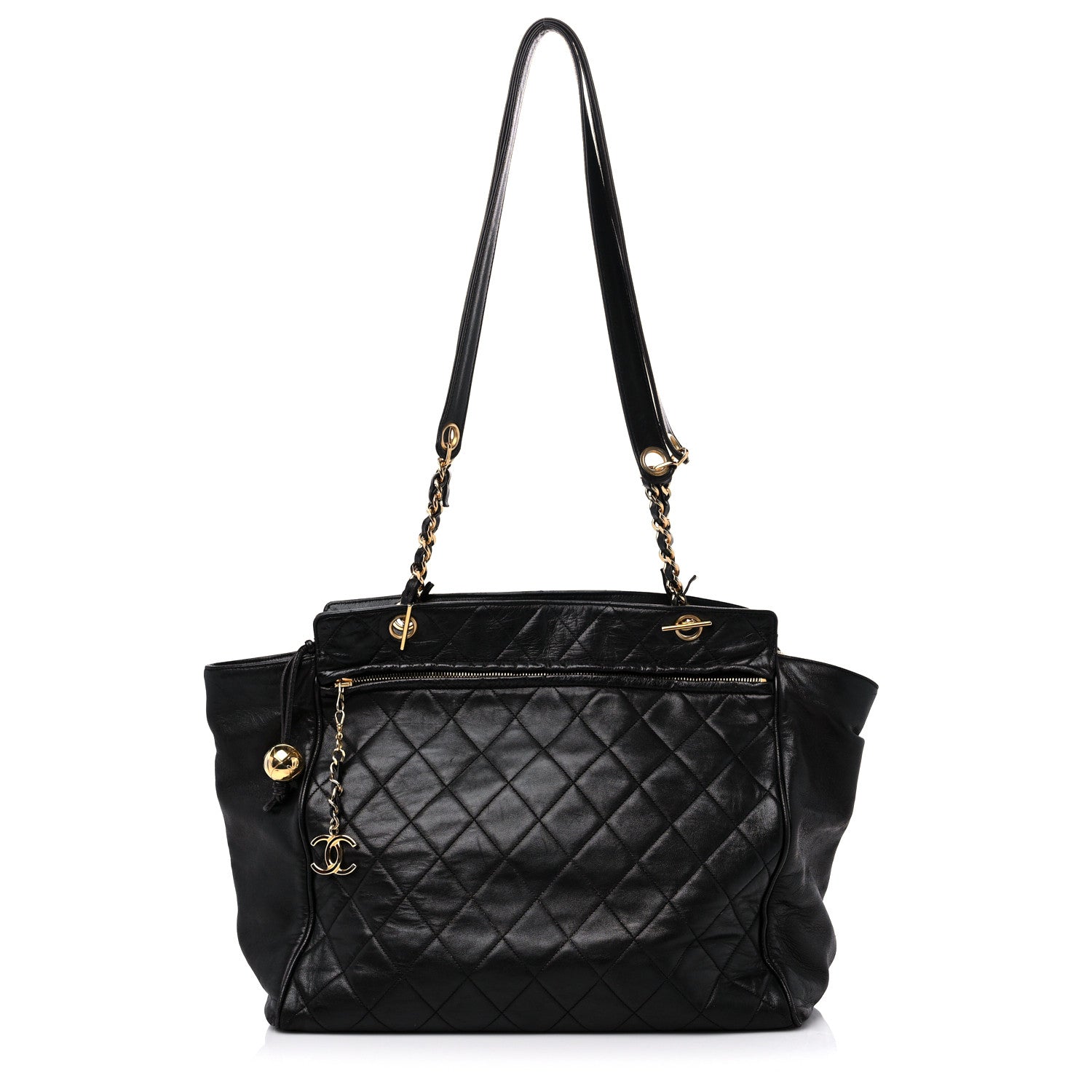 Chanel Lambskin Large Quilted Shopping Tote Black 1 of 15