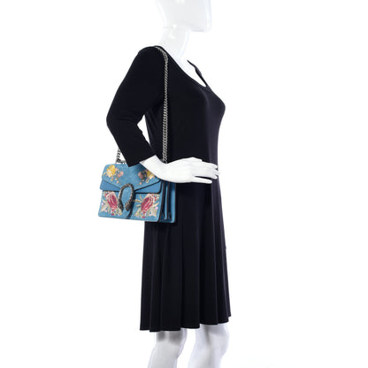 Gucci Suede Floral Embroidered Small Dionysus Shoulder Bag Blue 2 of 10