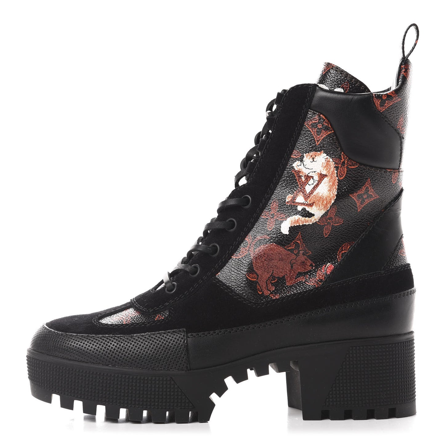 Suede Calfskin Catogram Laureate Platform Desert Boots 38.5 Black Marron