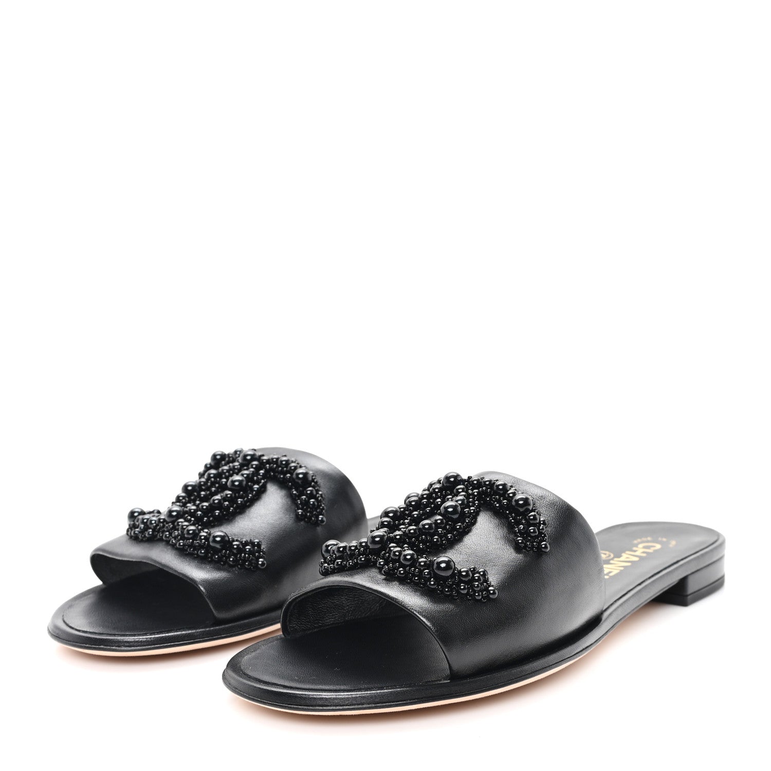 Chanel Lambskin Beaded CC Mules 38 Black 4 of 10