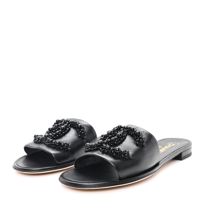 Chanel Lambskin Beaded CC Mules 38 Black 4 of 10