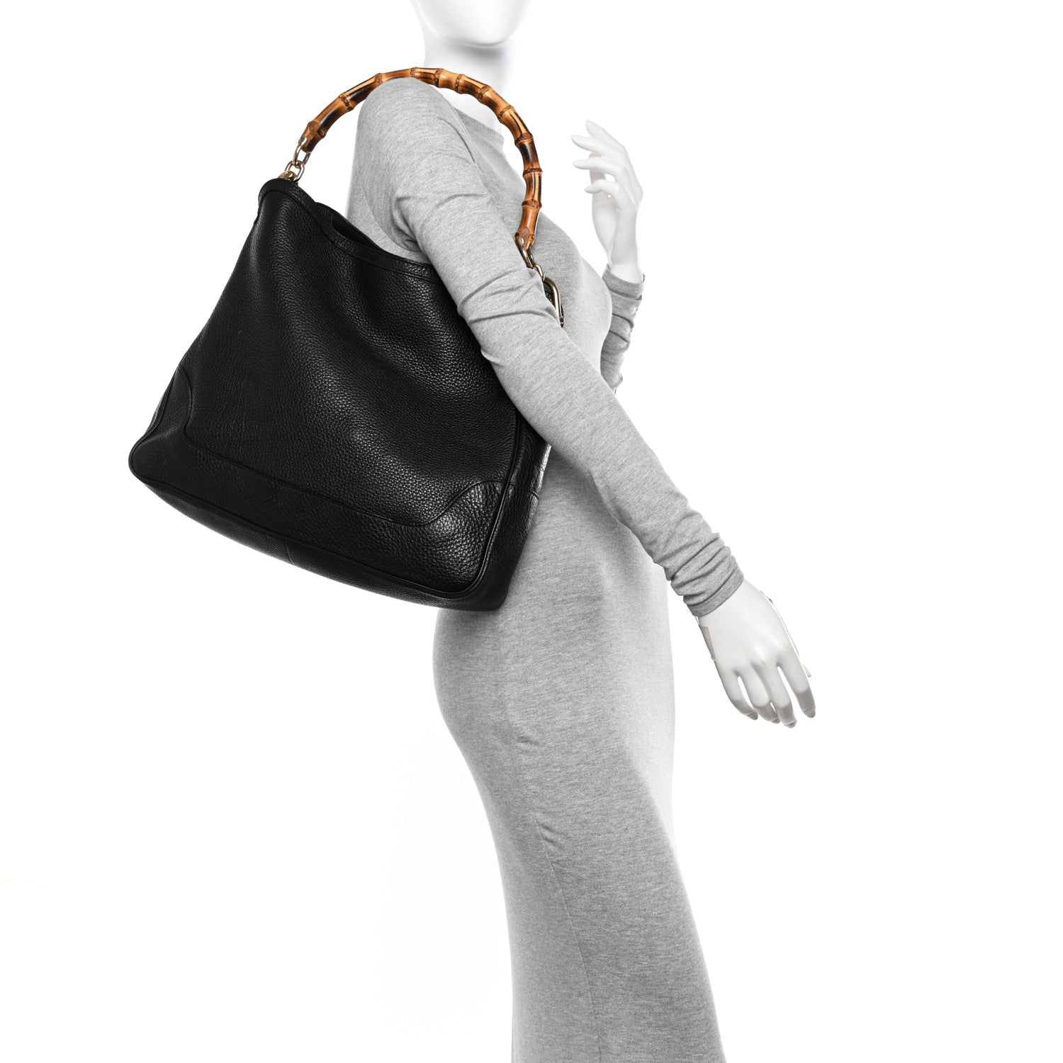 Gucci Pebbled Calfskin Medium Diana Bamboo Shoulder Bag Black 2 of 13