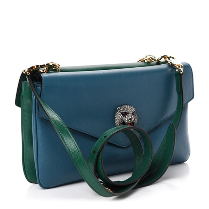 Gucci Calfskin Medium Thiara Double Envelope Shoulder Bag Blue Green 3 of 11