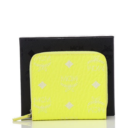 MCM Visetos Mini Zip Around Wallet Neon Yellow 7 of 7