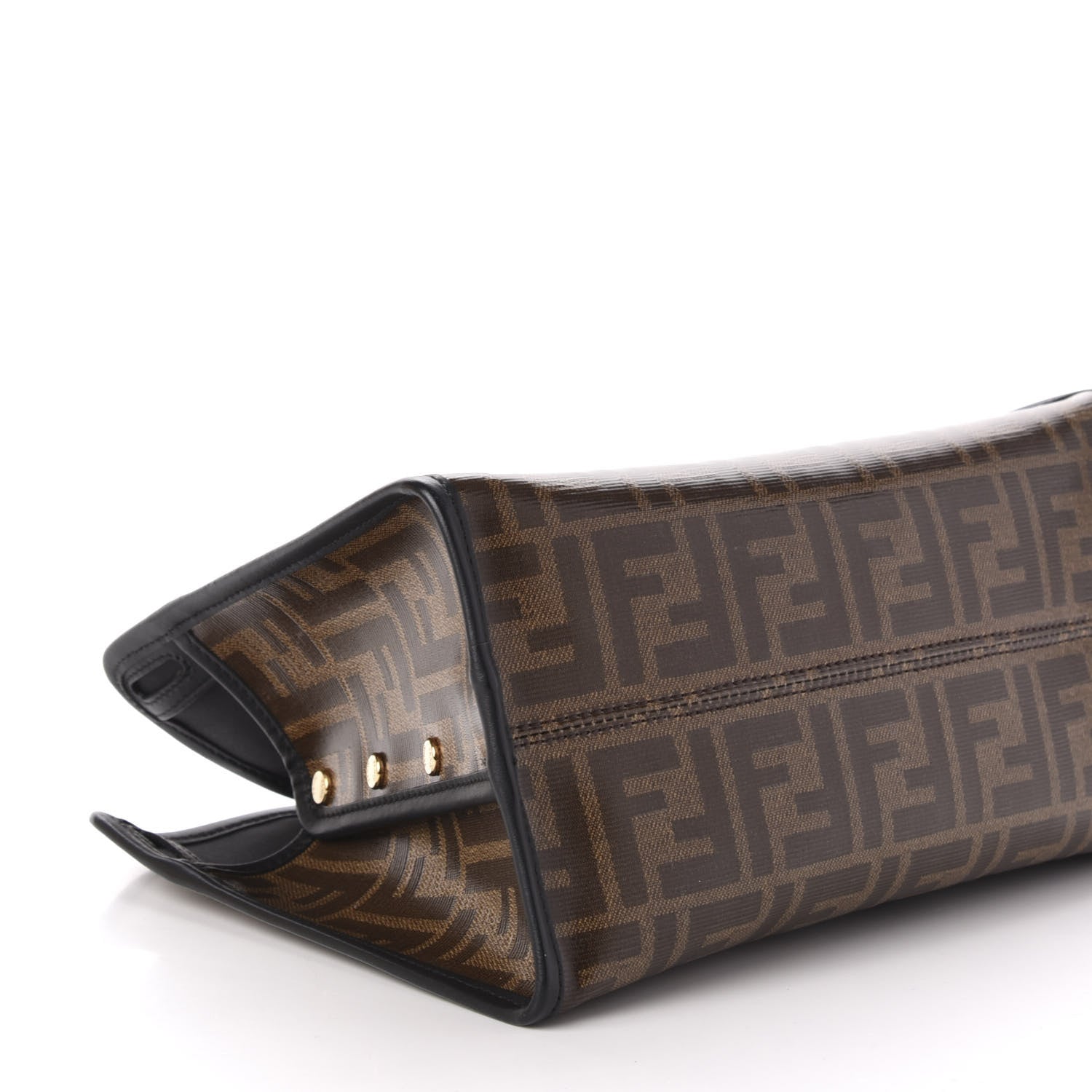 Fendi Glazed Fabric Vitello Century FF 1974 Stamp Patch Mini Peekaboo Defender Cover Mogano Panna Black 7 of 11