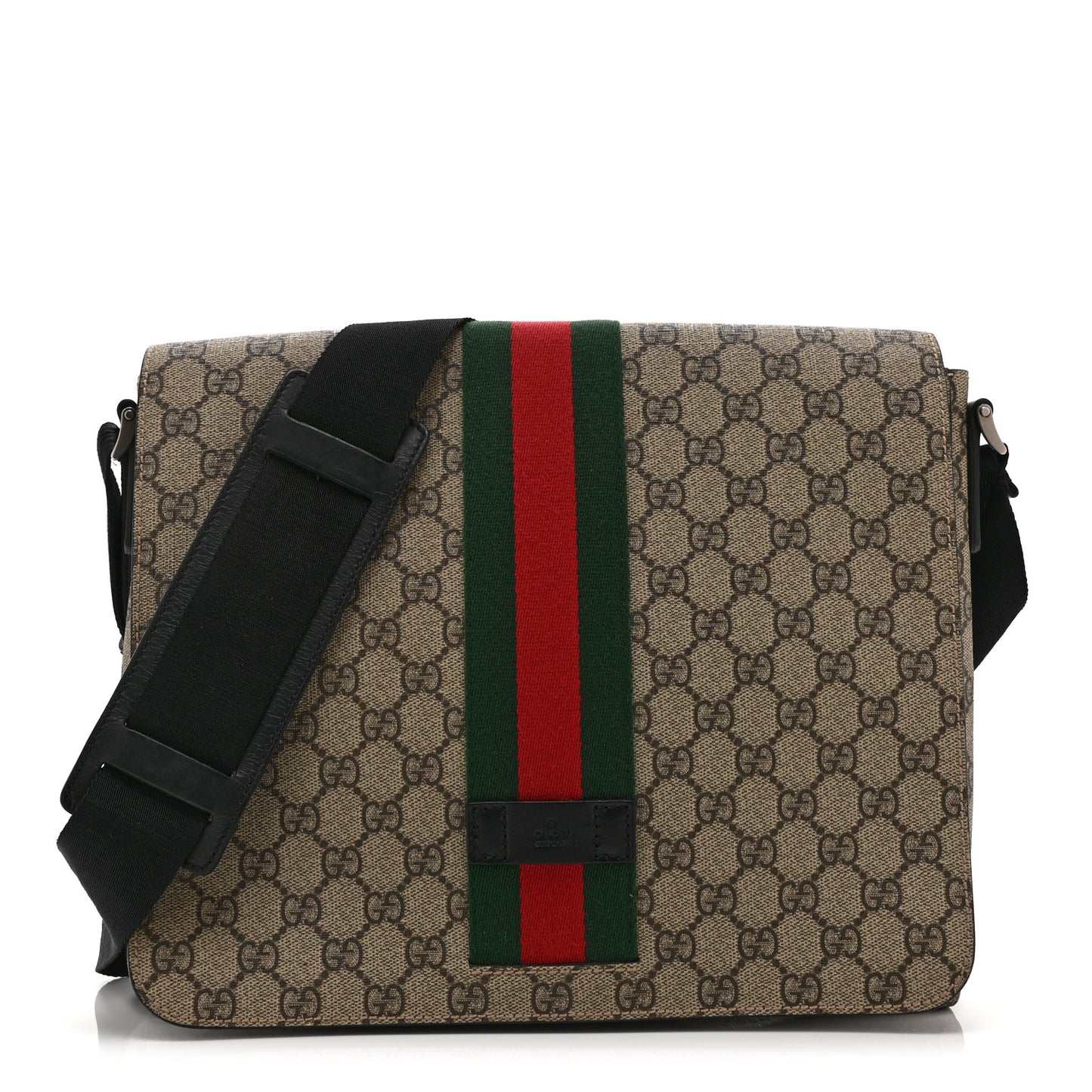 GG Supreme Monogram Web Flap Messenger Bag Black