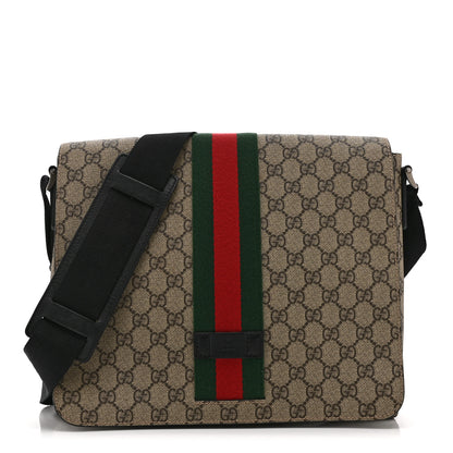 Gucci GG Supreme Monogram Web Flap Messenger Bag Black 1 of 11
