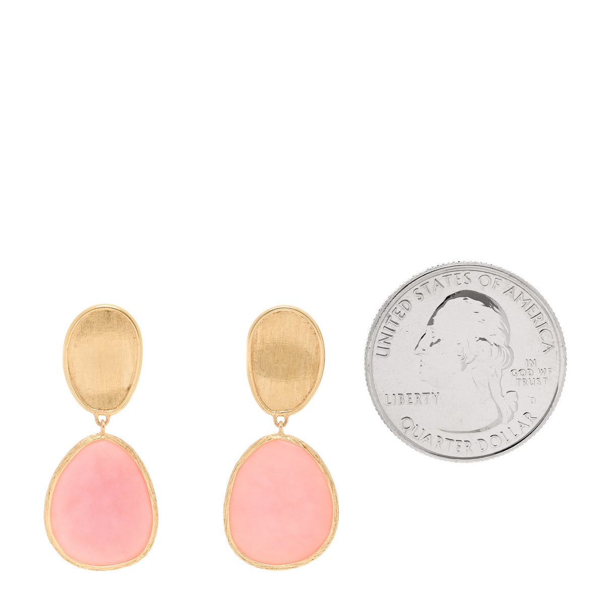 18K Yellow Gold Pink Opal Lunaria Drop Earrings