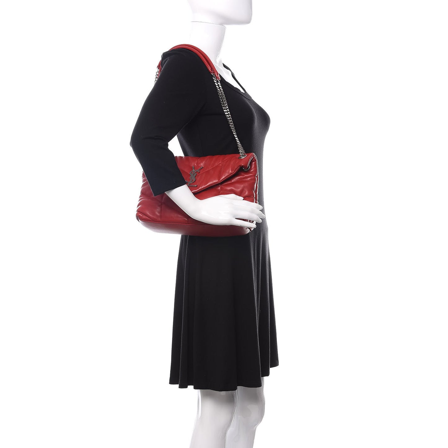 Lambskin Quilted Small Loulou Puffer Monogram Chain Satchel Red