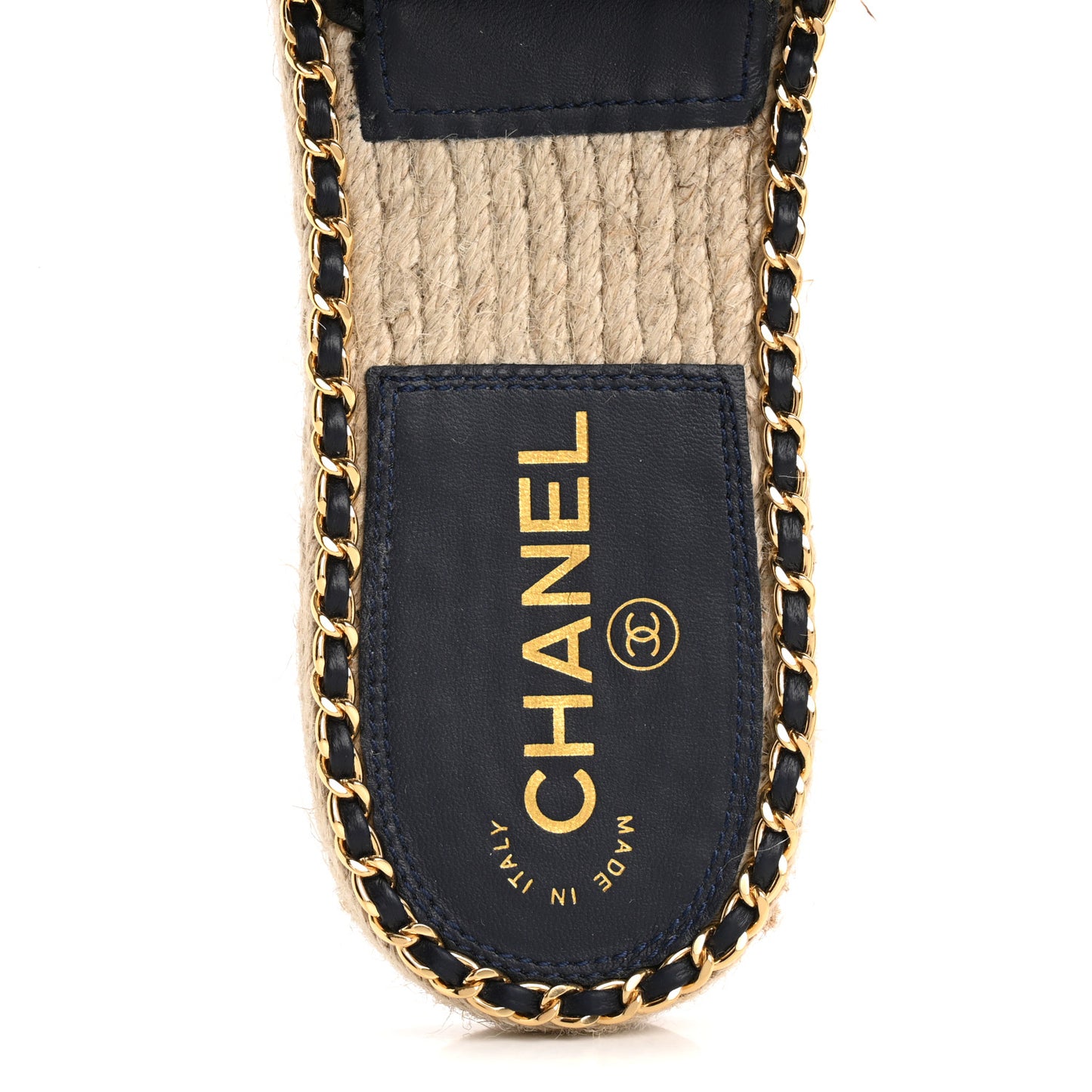Lambskin Quilted CC Chain Espadrille Mules 40 Black Navy