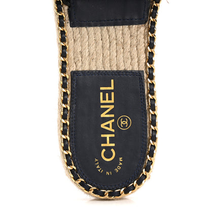 Chanel Lambskin Quilted CC Chain Espadrille Mules 40 Black Navy 7 of 9
