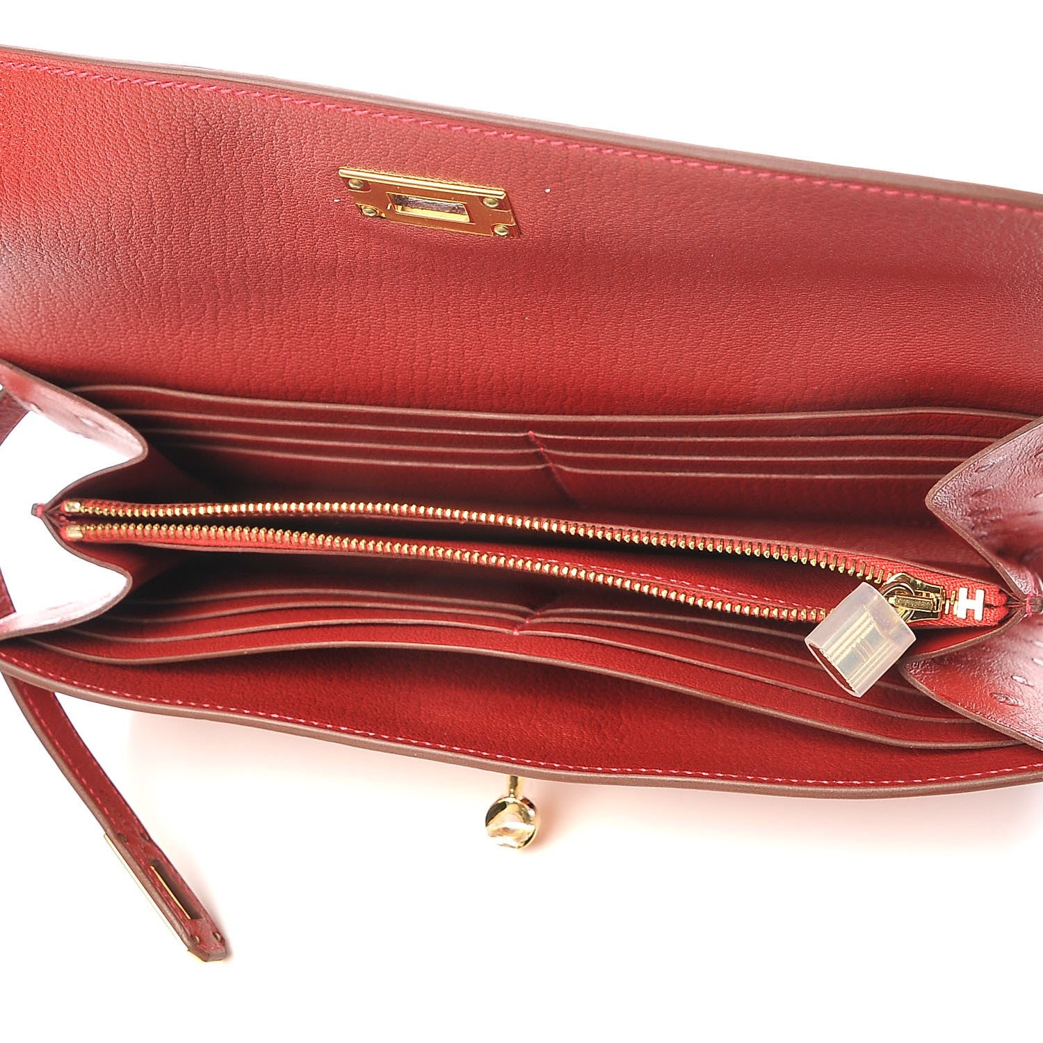 Hermes Ostrich Kelly Longue Wallet Rouge Vif 7 of 22