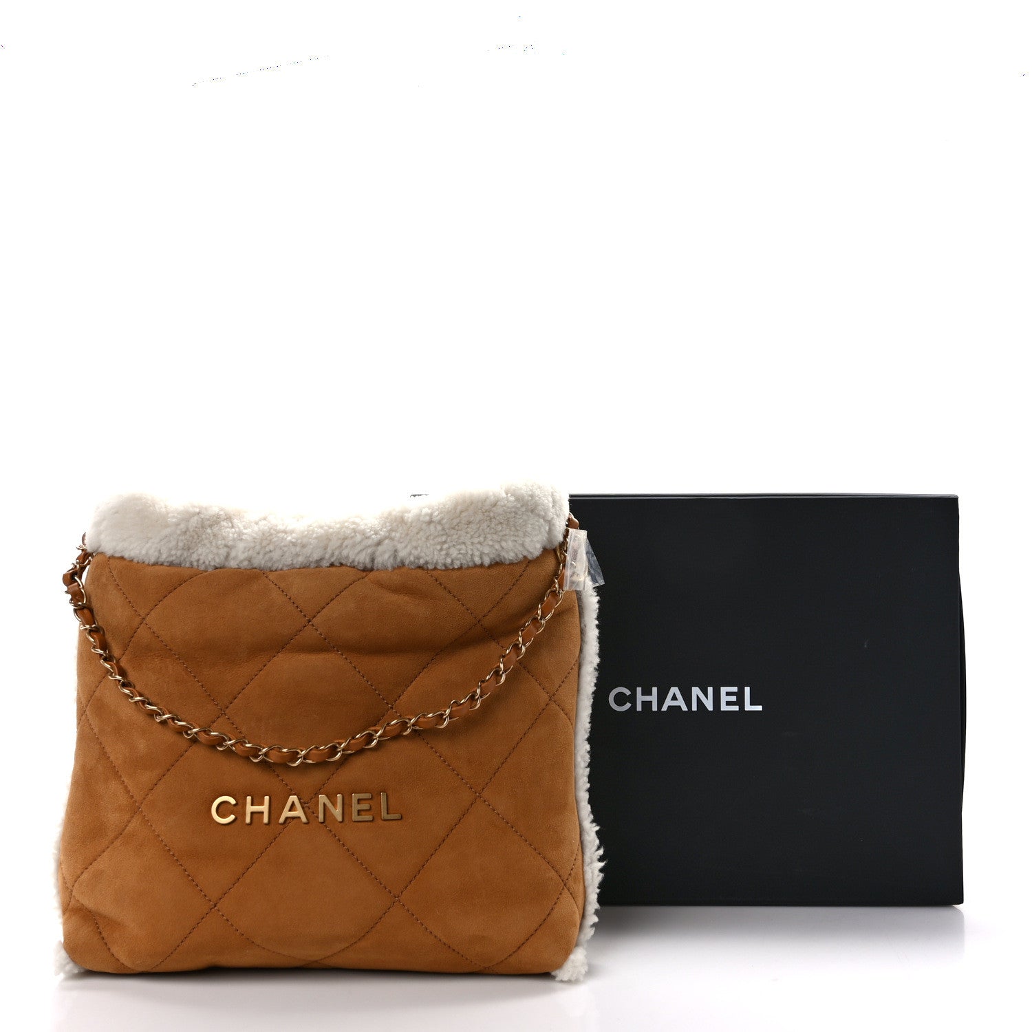 Chanel Suede Shearling Quilted Small Chanel 22 Brown White 14 of 14