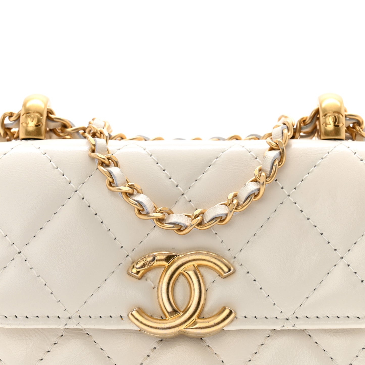 Calfskin Quilted Perfect Fit Coin Purse With Chain White