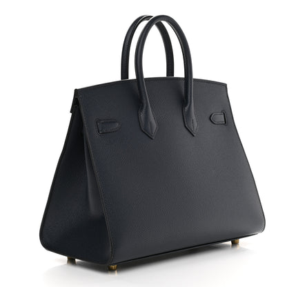 Hermes Grained Monsieur Birkin Sellier 25 Bleu Indigo 2 of 11