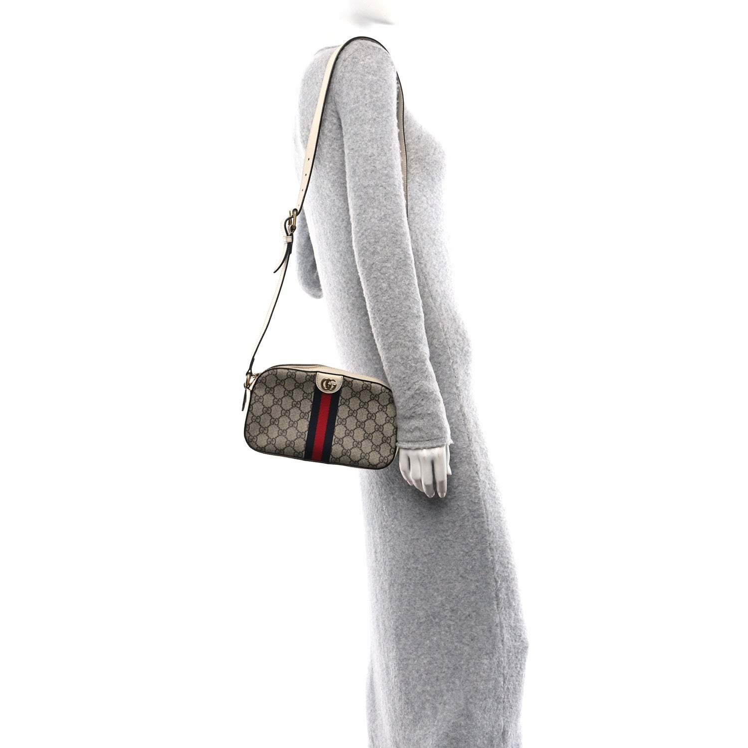 Gucci GG Supreme Monogram Textured Calfskin Web Small Ophidia Camera Bag Beige Ebony Mystic White 2 of 16