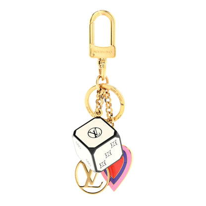 Louis Vuitton Metal Resin Game On Dice and Heart Charm Key Holder Gold 1 of 5