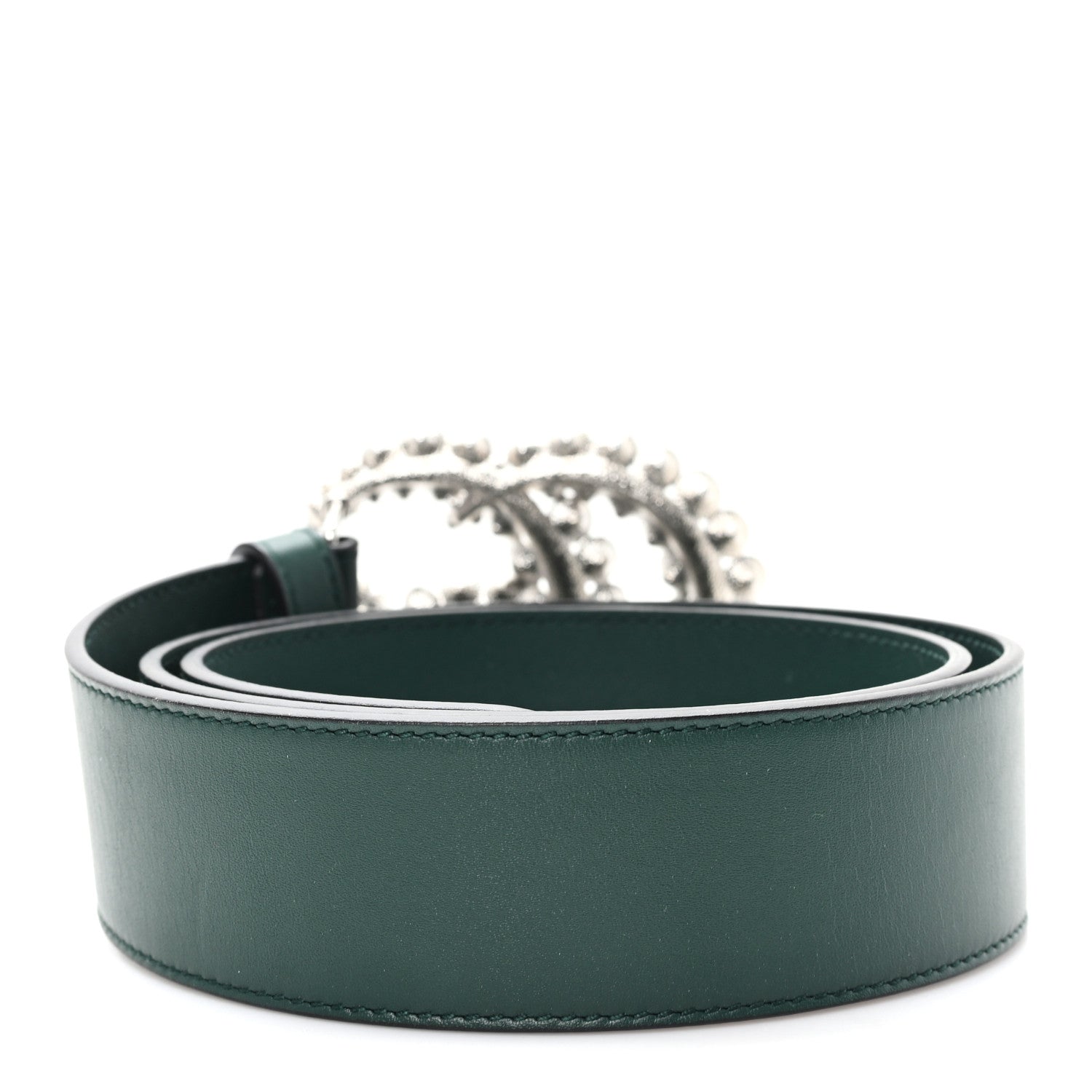Gucci Calfskin Crystal Double G 40mm Belt 80 32 Emerald 2 of 4
