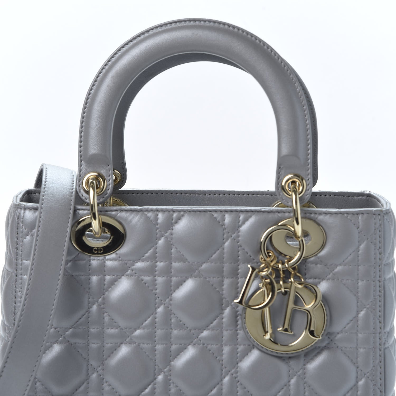 Christian Dior Pearly Lambskin Cannage Medium Lady Dior Grey 9 of 9