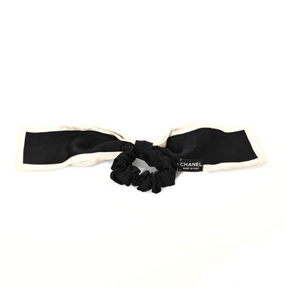 Chanel Silk Hair Tie Black Ivory 2 of 5