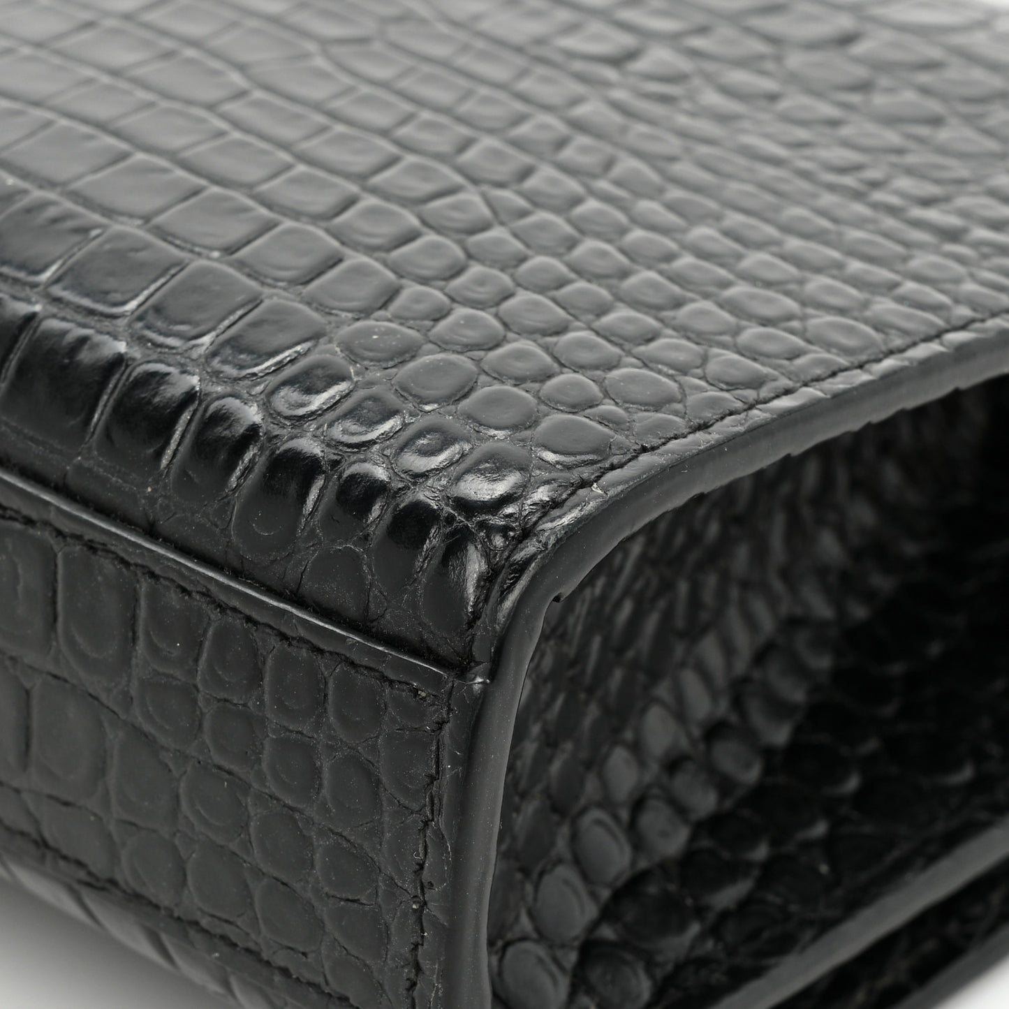 Calfskin Crocodile Embossed Medium Classic Monogram Kate Tassel Satchel Black