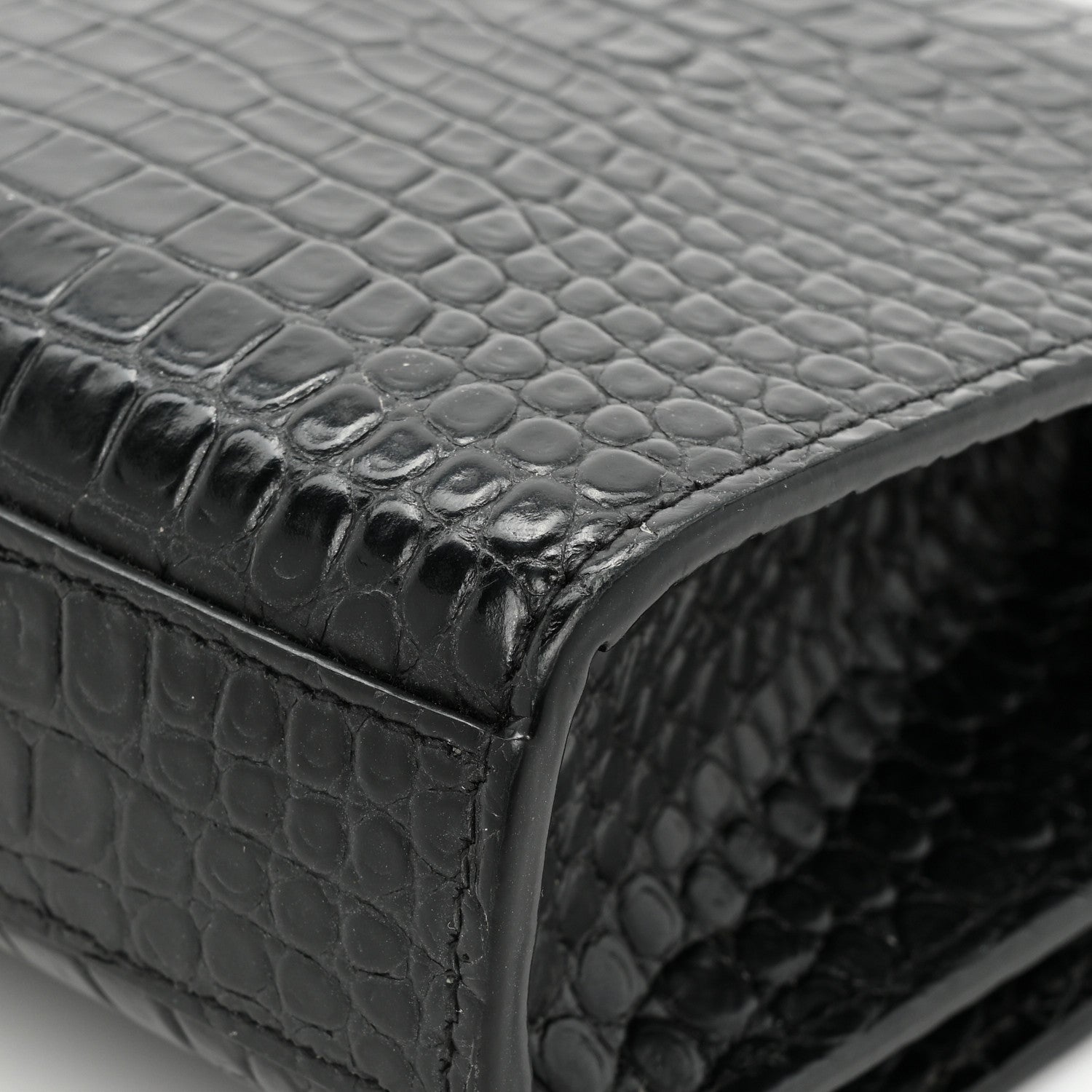Saint Laurent Calfskin Crocodile Embossed Medium Classic Monogram Kate Tassel Satchel Black 19 of 19