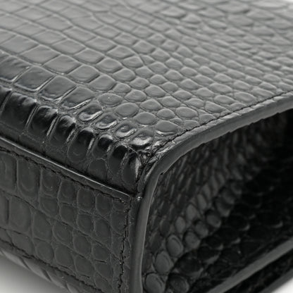 Saint Laurent Calfskin Crocodile Embossed Medium Classic Monogram Kate Tassel Satchel Black 19 of 19