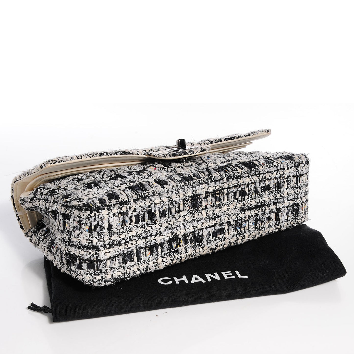 Tweed Medium Double Flap Black White