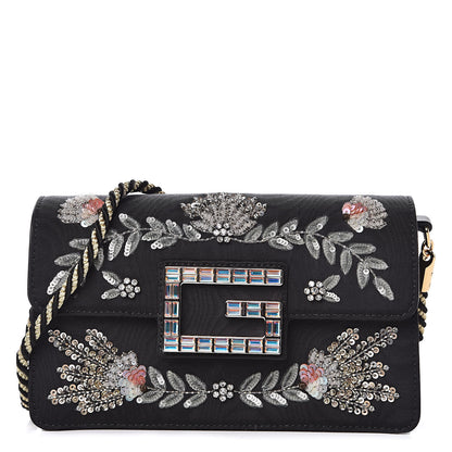 Gucci Grosgrain Crystal Embellished Square G Shoulder Bag Black 1 of 12