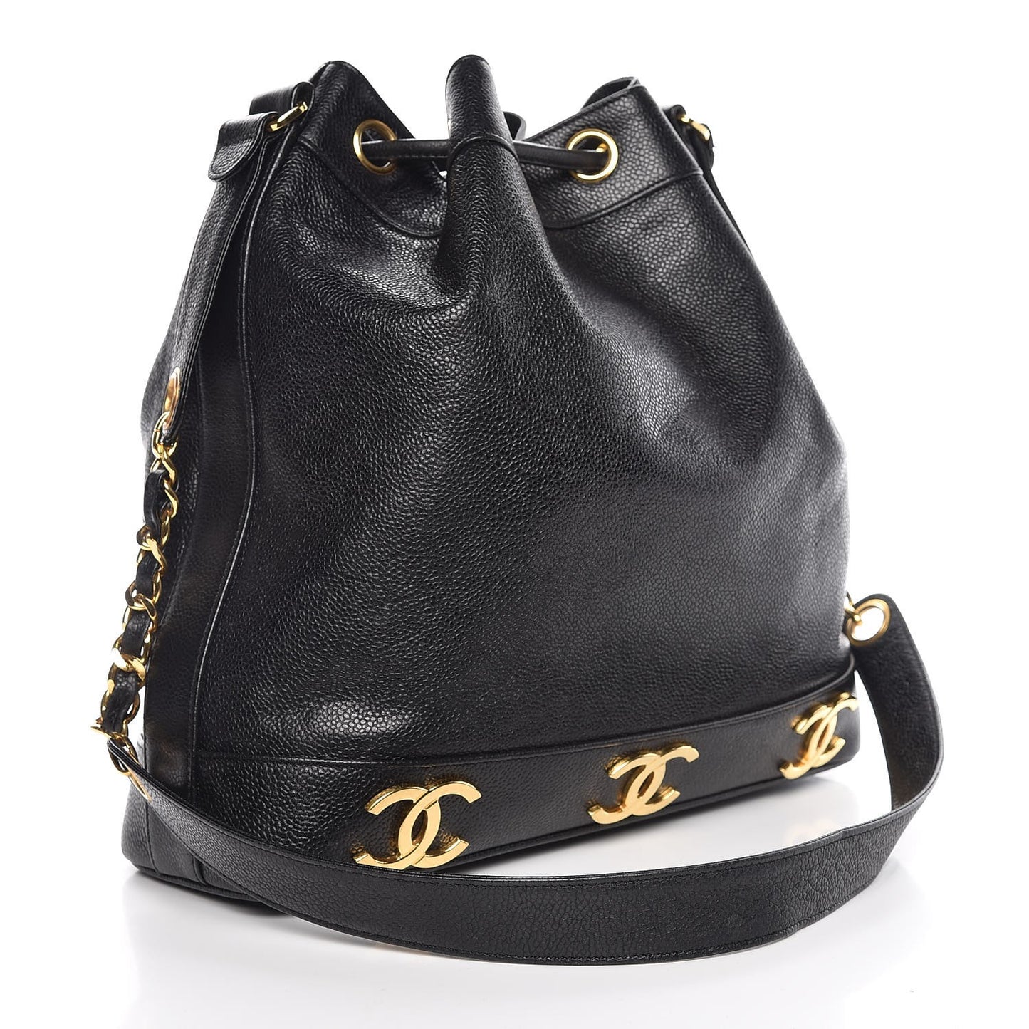 Caviar CC Drawstring Shoulder Bag Black