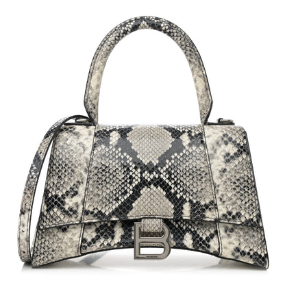 Balenciaga Calfskin Snake Effect Small Hourglass Top Handle Bag Black White 1 of 11
