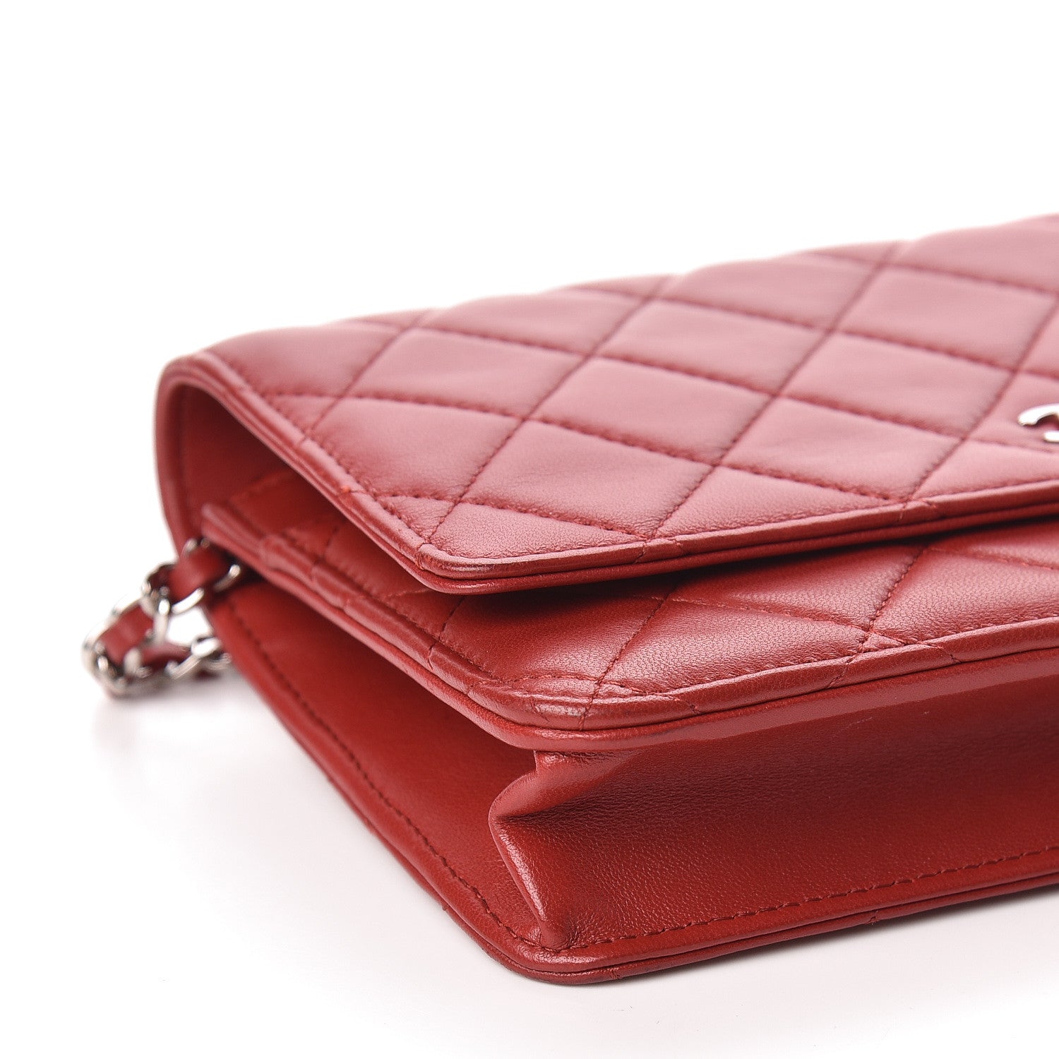 Chanel Lambskin Quilted Wallet On Chain WOC Red 9 of 12