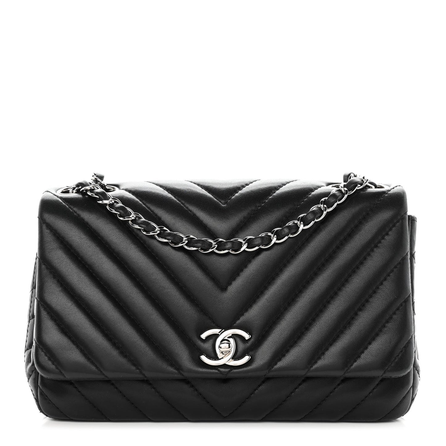 Lambskin Surpique Chevron Medium Single Flap Black