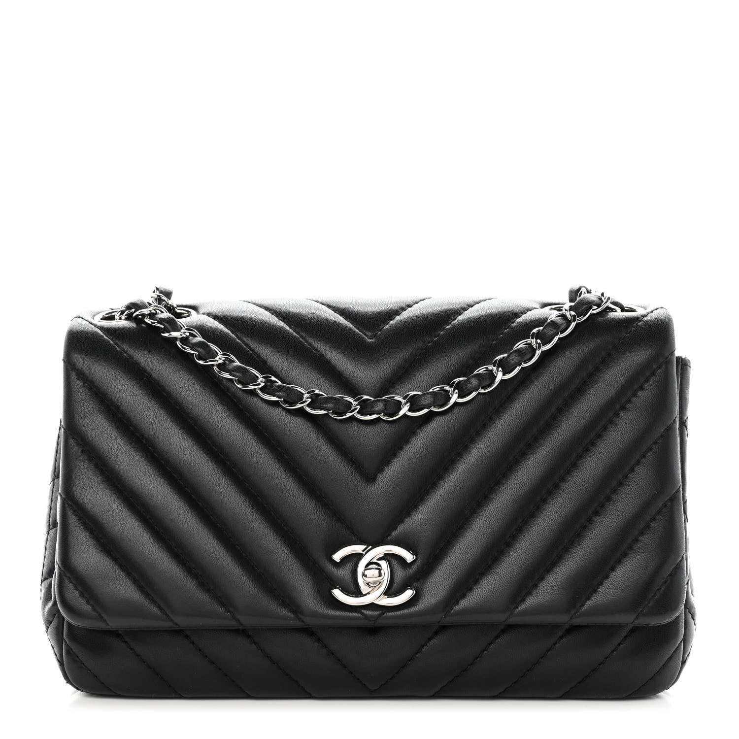 Chanel Lambskin Surpique Chevron Medium Single Flap Black 1 of 12