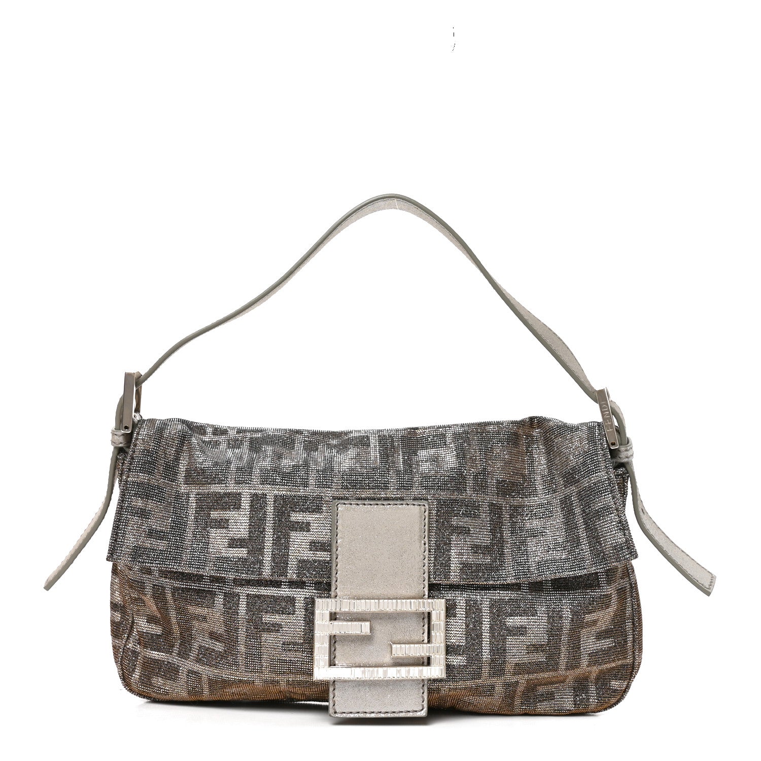 Fendi Metallic Lurex Zucca Vitello Baguette Argento 1 of 9