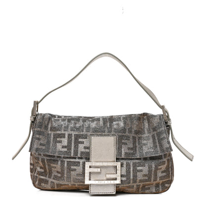 Fendi Metallic Lurex Zucca Vitello Baguette Argento 1 of 9