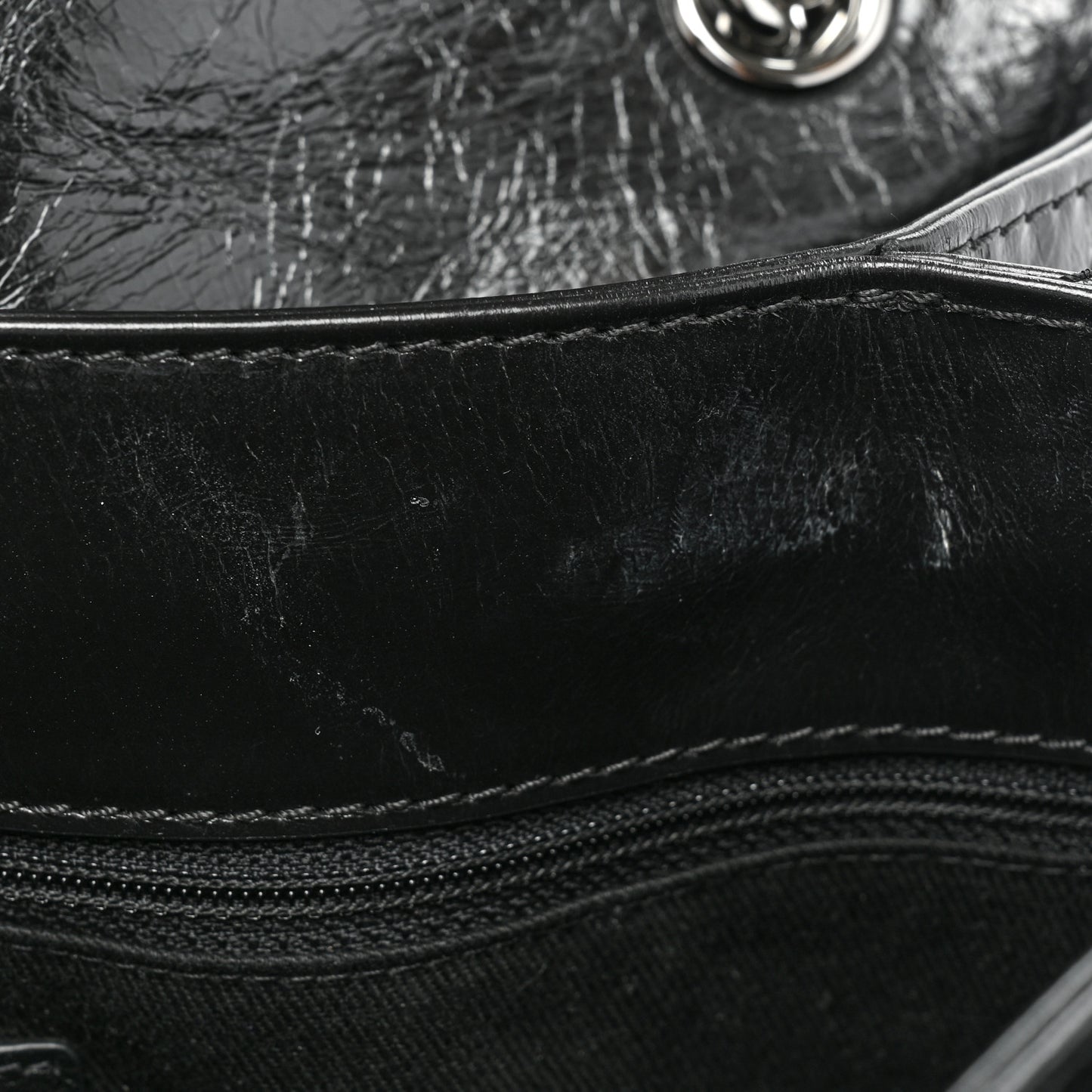 Glazed Calfskin Quilted Large Lady Pearly Flap Black