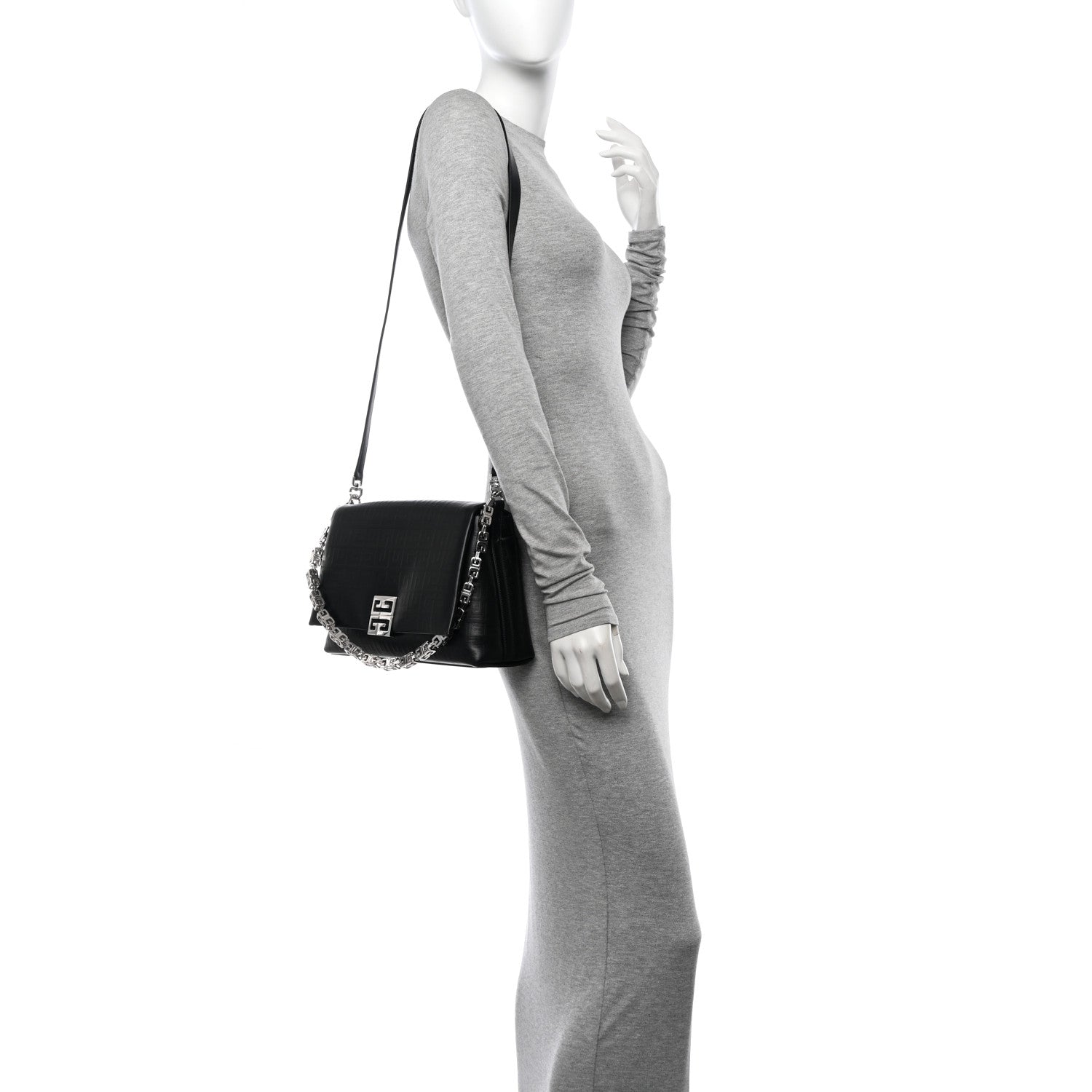 Givenchy Soft Calfskin 4G Embossed Medium Shoulder Bag Black 2 of 11
