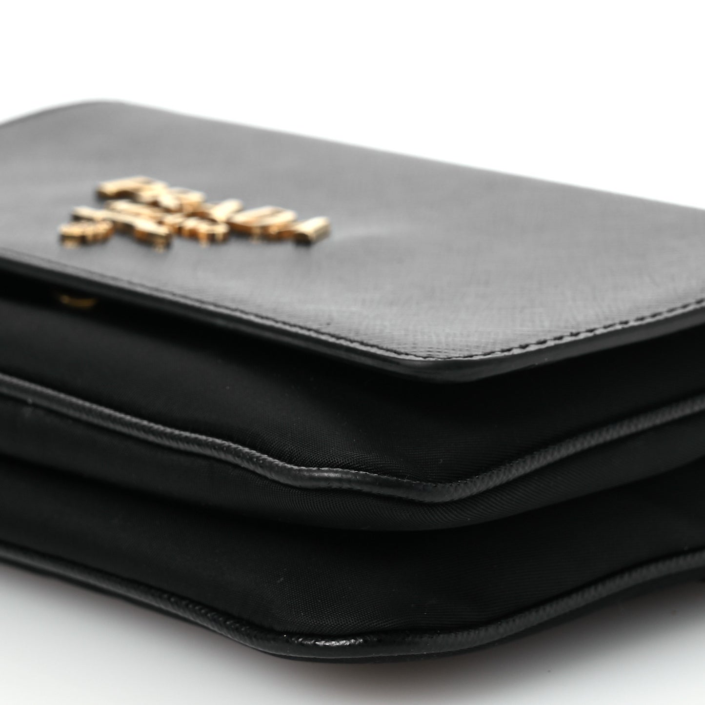 Saffiano Tessuto Nylon Chain Shoulder Bag Black